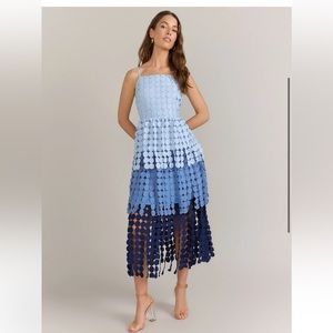 Blue Sleeveless Circle Fringe Midi Dress